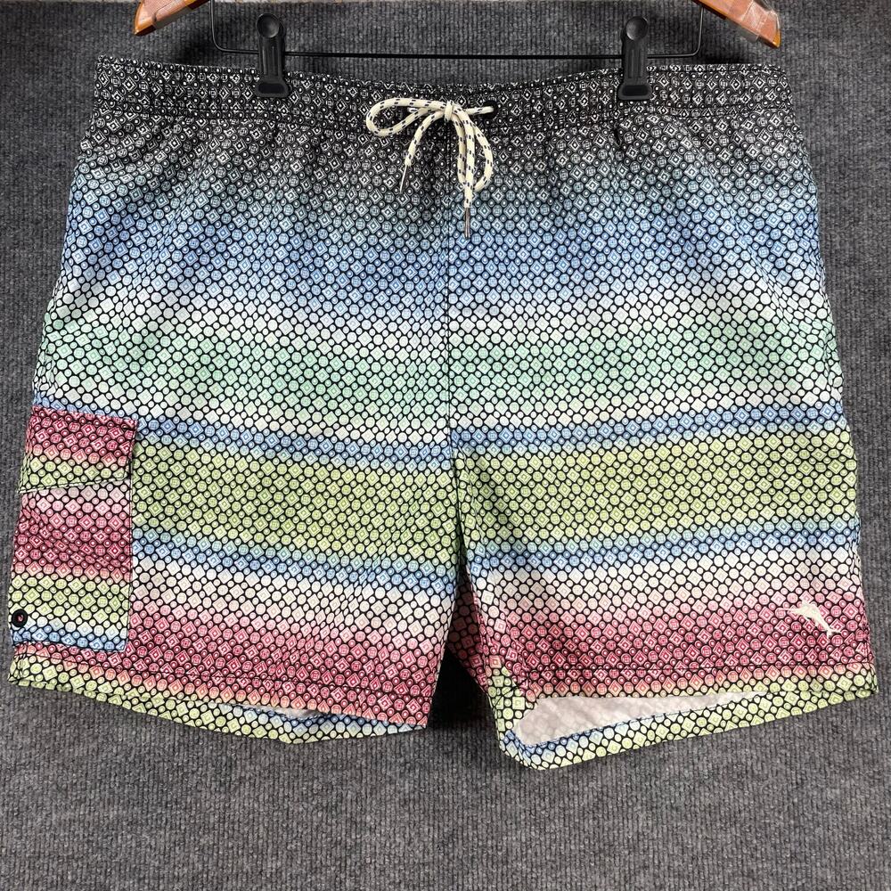 Tommy Bahama Relax Swim Shorts Men's XL Rainbow Fish Scale Colorway Lined Beach